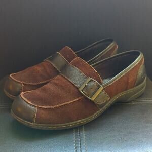 B.O.C. Born Erna Brown Suede Leather Buckle Strap Detail Comfort Flats Loafers